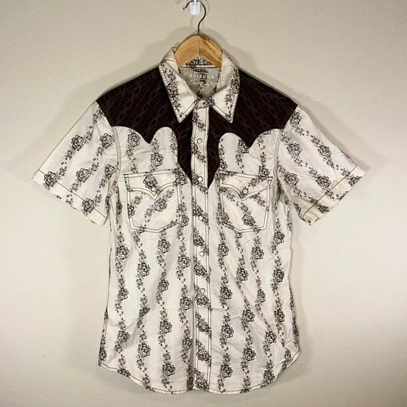 Vintage 90s Arizona Short Sleeve Pearl Snap Western Shirt Men Size Small Cowboy - Picture 2 of 8